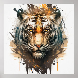 Póster Retrato de tigres pintura animal vida silvestre al
