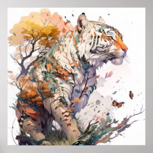 Póster Retrato de tigres pintura animal vida silvestre al