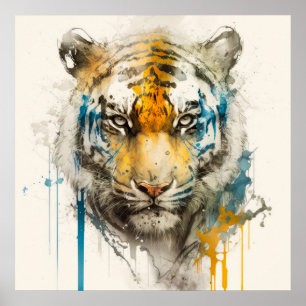 Póster Retrato de tigres pintura animal vida silvestre al