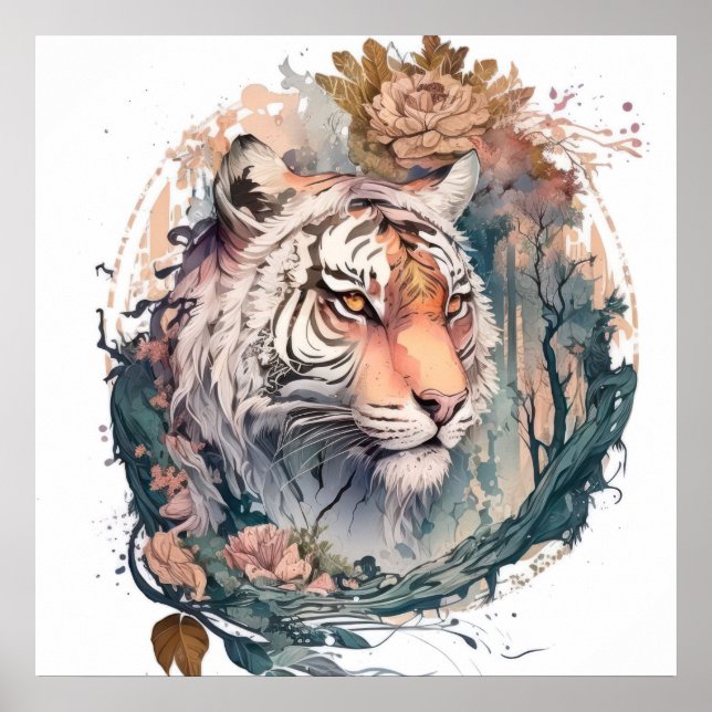 Póster Retrato de tigres pintura animal vida silvestre al (Frente)