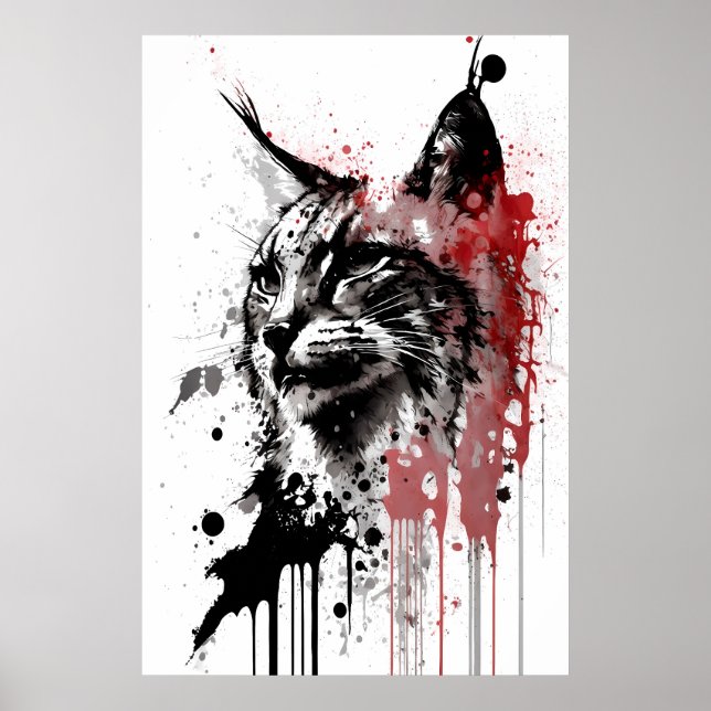 Póster Retrato de tinta Bobcat (Frente)