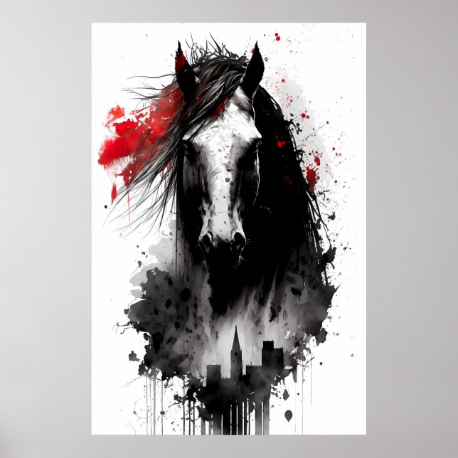 Póster Retrato de tinta de Clydesdale (Frente)