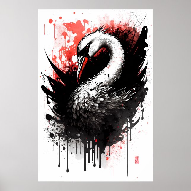 Póster Retrato de tinta de un cisne (Frente)