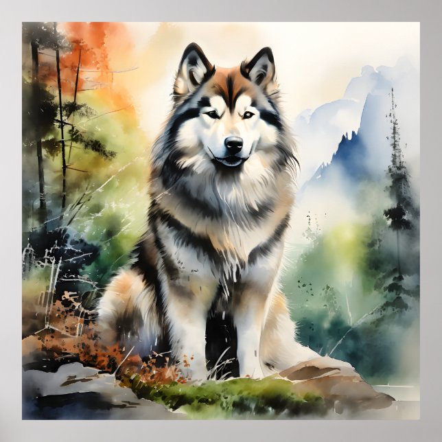 Póster Retrato de tinta malamute de Alaskan (Frente)