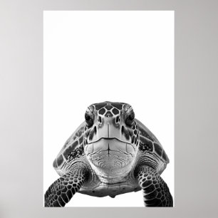 Póster Retrato de tortuga marina moderna negro blanco
