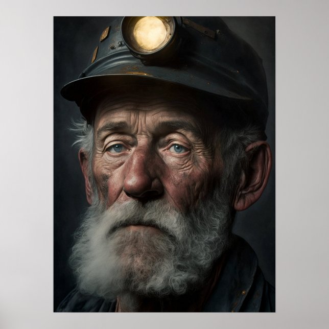 Póster Retrato De Un Antiguo Minero De Carbón En El Siglo (Frente)