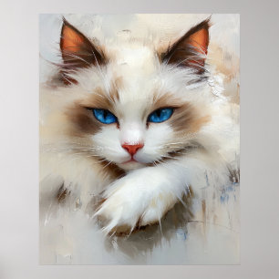 Póster Retrato de un encantador gato Ragdoll con ojos azu