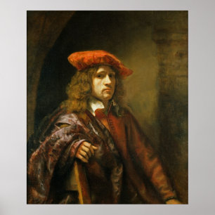 Póster Retrato de un hombre joven en un casquillo rojo