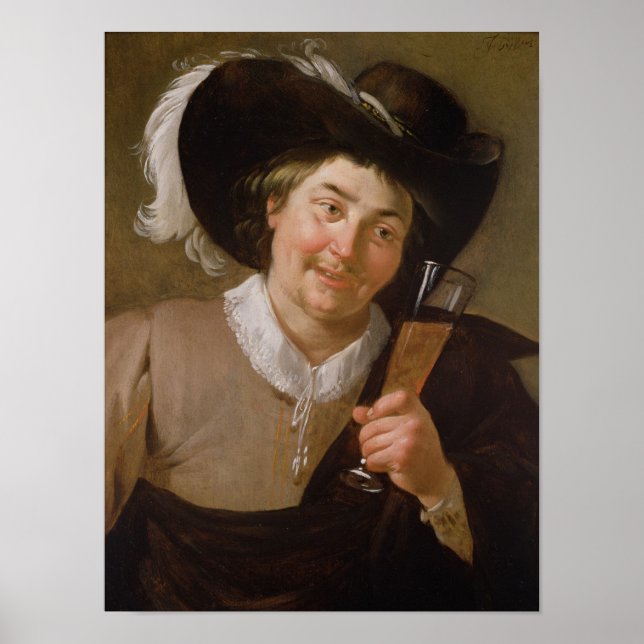 Póster Retrato de un hombre que sostiene un vaso de vino (Frente)