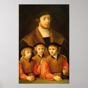 Póster Retrato de un hombre y sus tres hijos