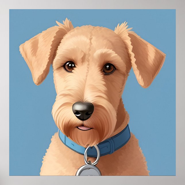 Póster Retrato de un perro lindo que lleva un collar azul (Frente)