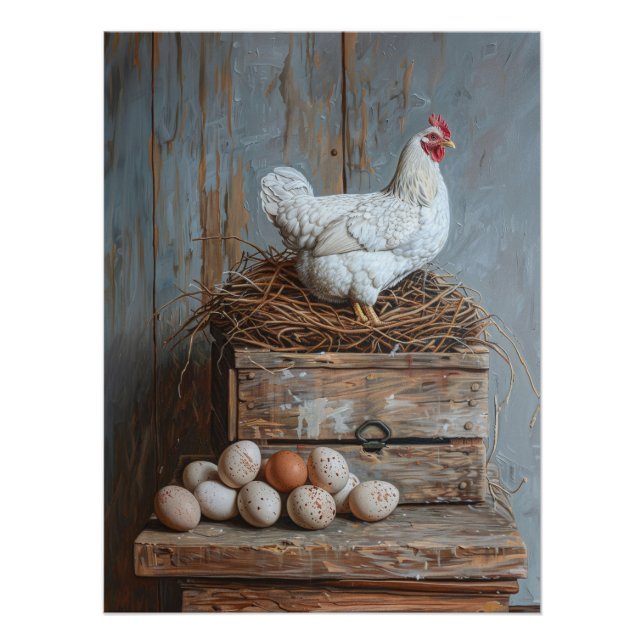 Póster Retrato de un pollo con huevos (Anverso)