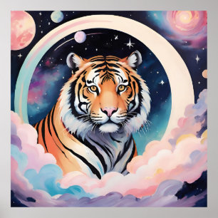 Póster Retrato de un tigre en el espacio