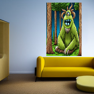 Póster Retrato de una bestia de fantasía verde de un solo