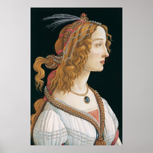 Póster Retrato de una dama de Sandro Botticelli (1480) (Frente)