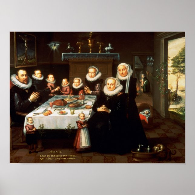 Póster Retrato de una familia que dice gracia antes de un (Frente)