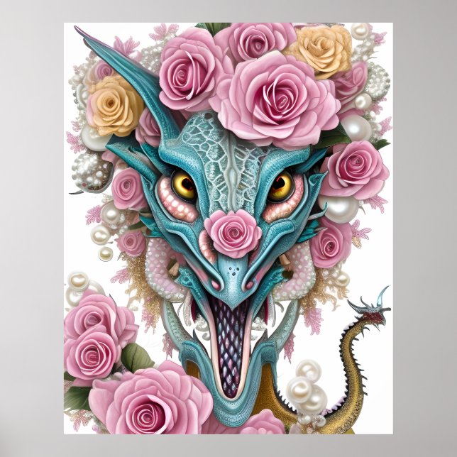 Póster Retrato de una hermosa cabeza de dragón rosa capri (Frente)