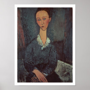 Póster Retrato de una mujer con un collar blanco (aceite