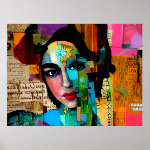 Póster Retrato de una mujer de medio mixto collage colori