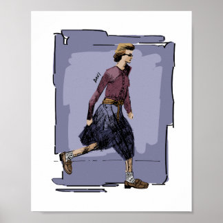 Póster Retrato de una mujer elegante caminando a mitad de