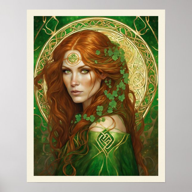 Póster Retrato de una mujer en el oro celta verde de Sham (Frente)