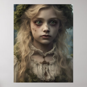 Póster Retrato de una niña rubia victoriana inmutable