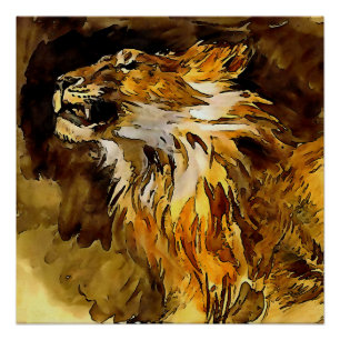 Póster Retrato De Una Pintura Acrílica De León