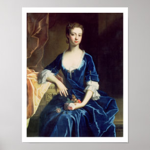 Póster Retrato de una señora en un vestido azul del