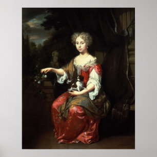 Póster Retrato de una señora que detiene a su mascota