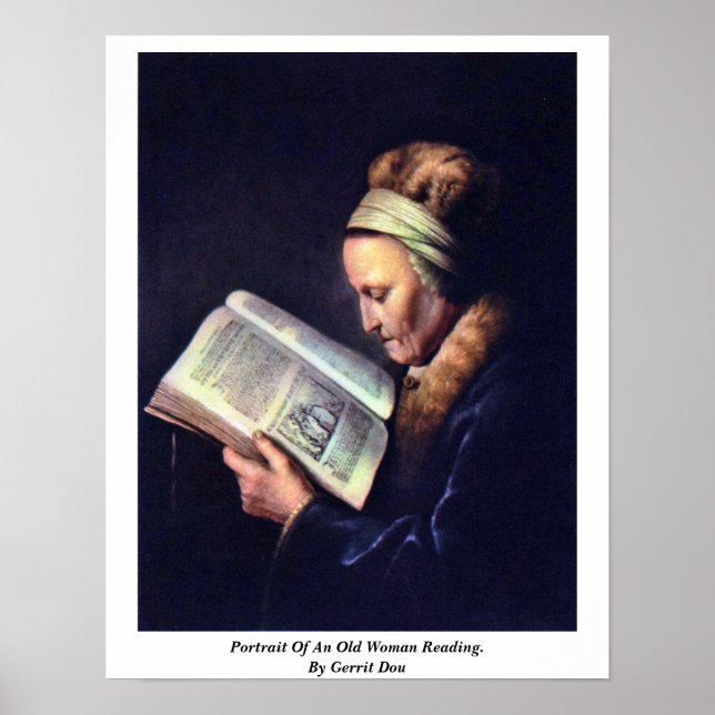 Póster Retrato De Una Vieja Leyendo. Por Gerrit Dou (Frente)