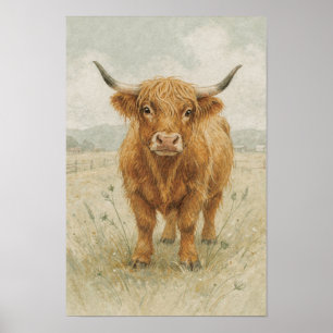 Póster Retrato de vaca de las Tierras Altas en suave salv