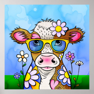 Póster Retrato de Vaca Doodle
