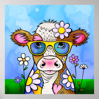 Póster Retrato de Vaca Doodle