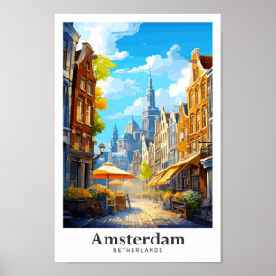 Póster Retrato de viaje vintage de Amsterdam Netherlands