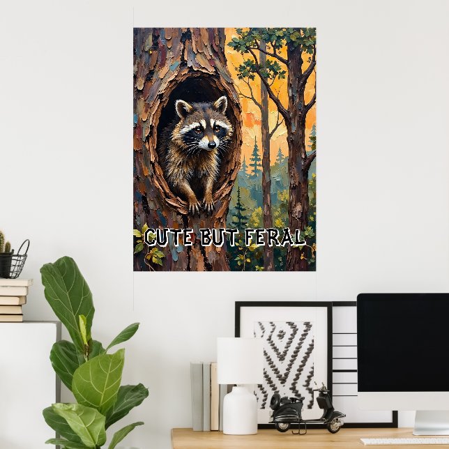 Póster Retrato de Woodland: Raccoon en nido de pájaro (Oficina en casa)