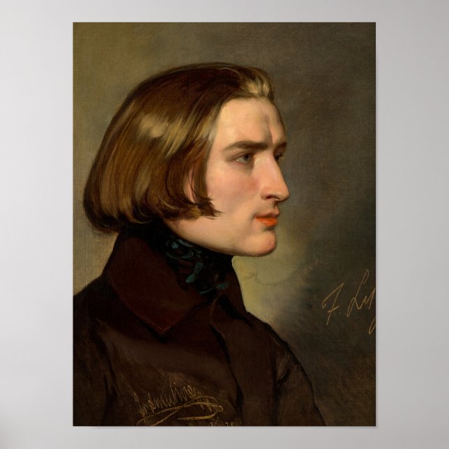Póster Retrato del compositor Franz Liszt, 1838 (Frente)