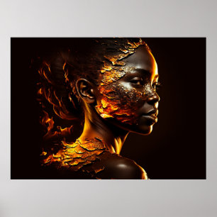 Póster Retrato digital de la mujer del oro y el fuego