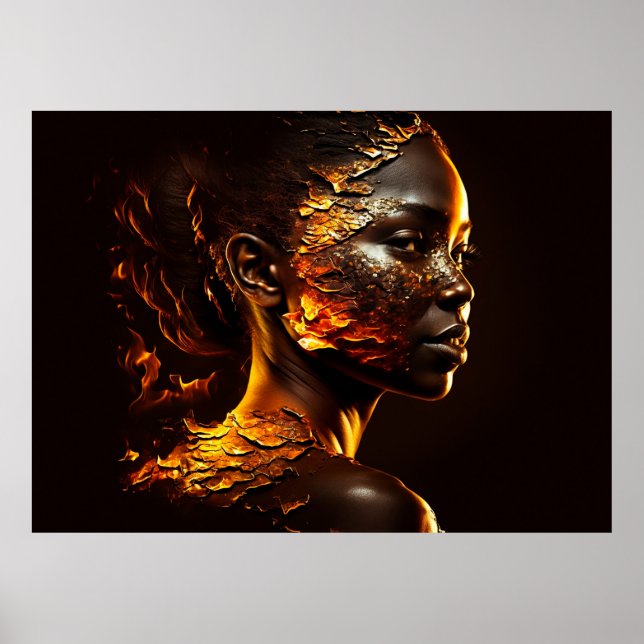 Póster Retrato digital de la mujer del oro y el fuego (Frente)