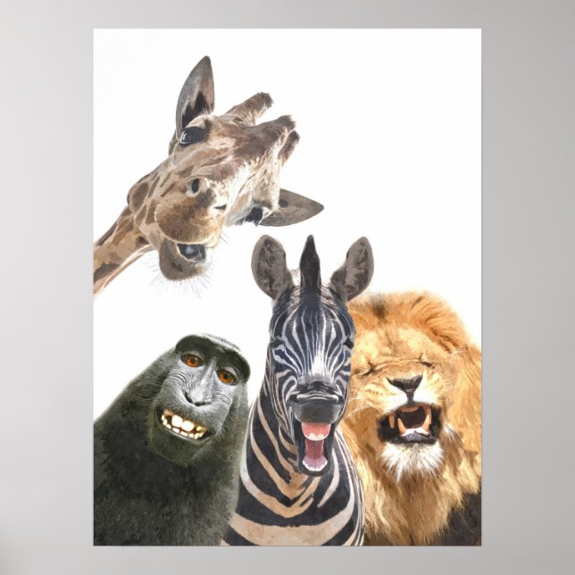 Póster Retrato divertido de amigos de animales de la jung (Frente)
