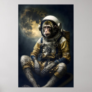 Póster Retrato Divertido de Astronauta Mono Quirky Renaci