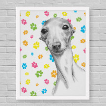 Retrato divertido de dibujo del perro de Greyhound