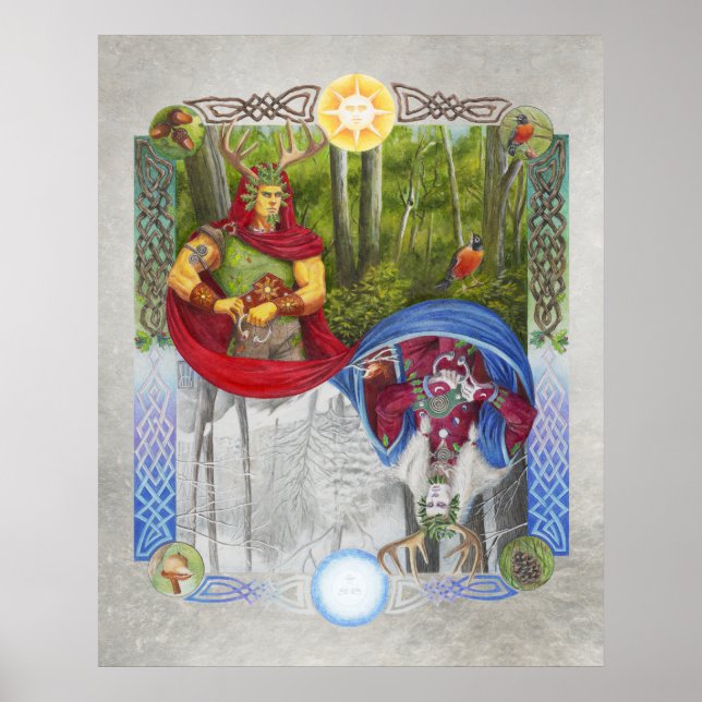 Póster Retrato doble del Rey Roble y el Rey Holly (Frente)