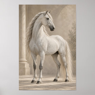 Póster Retrato ecuestre clásico del noble caballo blanco