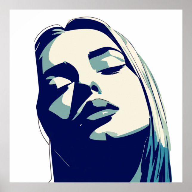 Póster Retrato elegante de mujer azul (Frente)