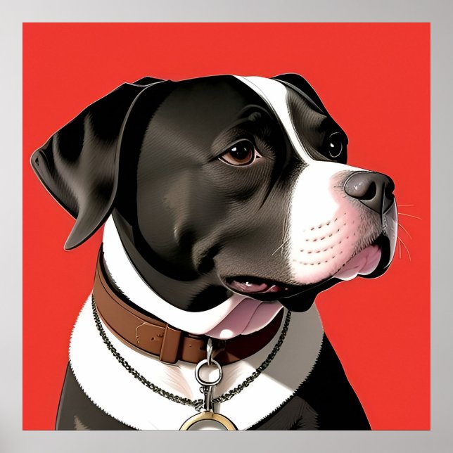 Póster Retrato elegante de un perro blanco y negro (Frente)