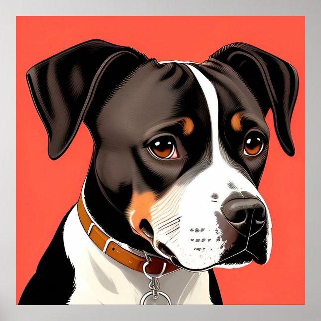 Póster Retrato elegante de un perro blanco y negro (Frente)