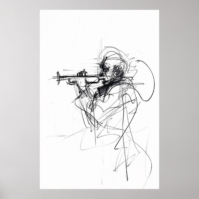 Póster Retrato elegante del jugador de Trumpet - Premium (Frente)