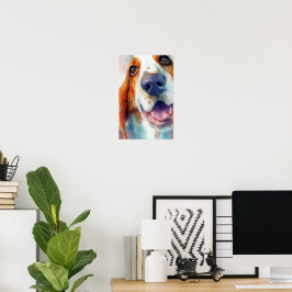 Póster retrato en acuarela de basset hound