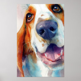 Póster retrato en acuarela de basset hound