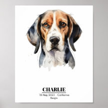 Retrato en Acuarela de Beagle con Nombre Personali